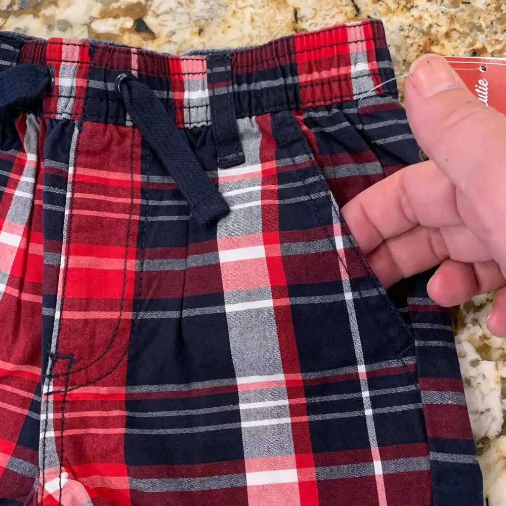 NWT Gymboree Boys Patriotic Bull Dog Applique Tee & Plaid Jogger Shorts